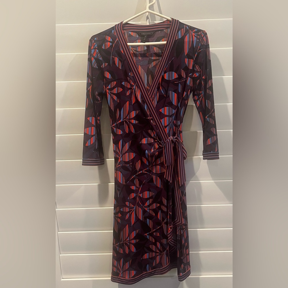 Bcbgmaxazria Multicolor Patterned Wrap Dress Size… - image 7